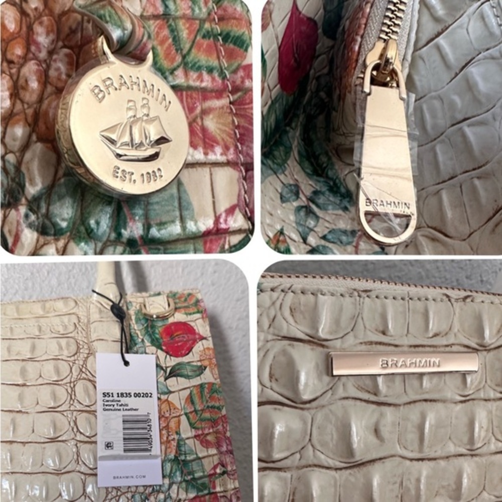 NWT BRAHMIN CAROLINE SATCHEL CROC-EMBOSSED LEATHER SHOULDER BAG FLORAL PRINT‎ - Picture 4 of 15